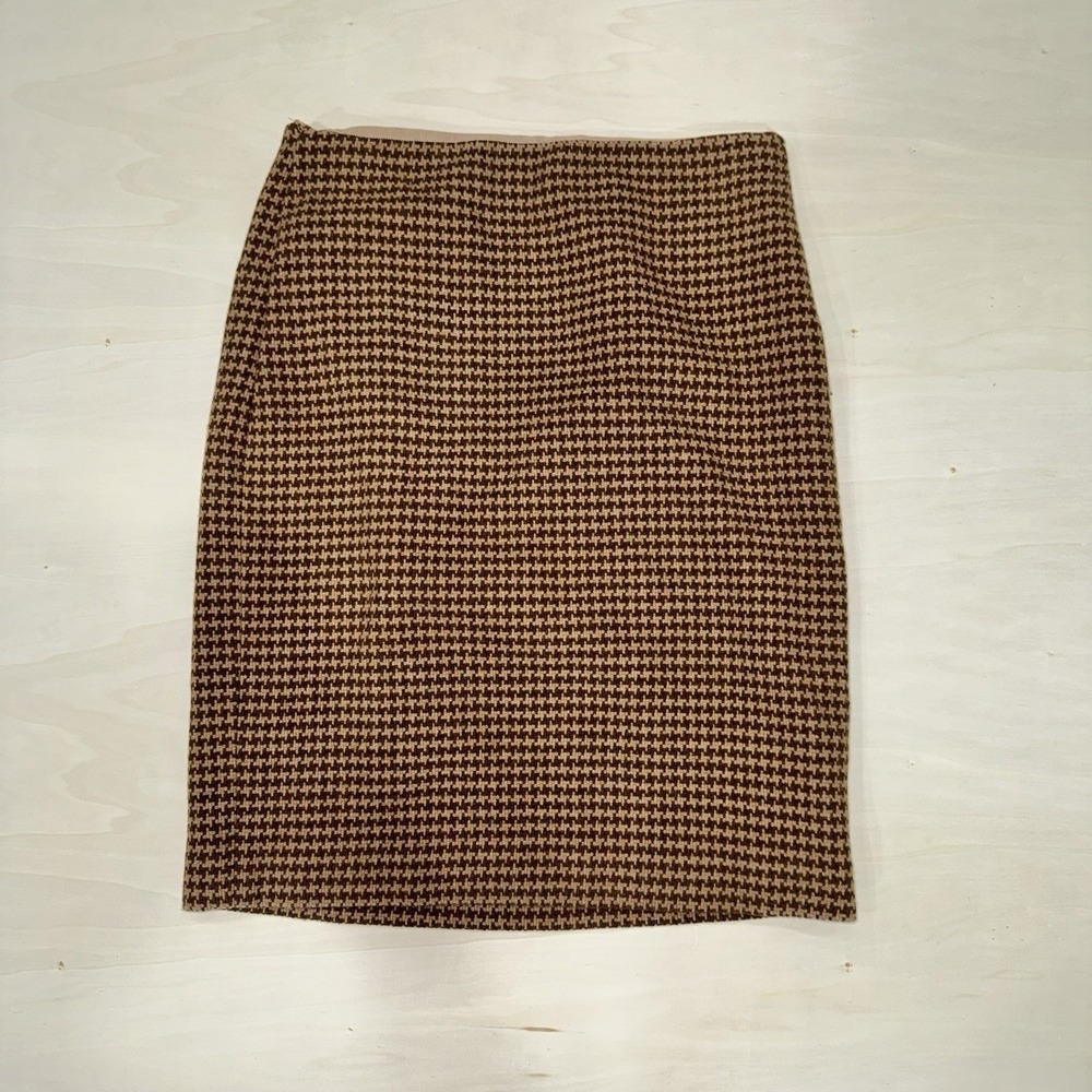 Brooks Brothers Petite Houndstooth Pencil Skirt Brown Tan Size 10P Lined